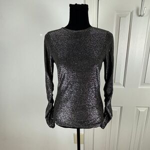 Ted Baker London Womens Silver Glitter Long Sleeve Top Size 2 US Size 6 NWOT